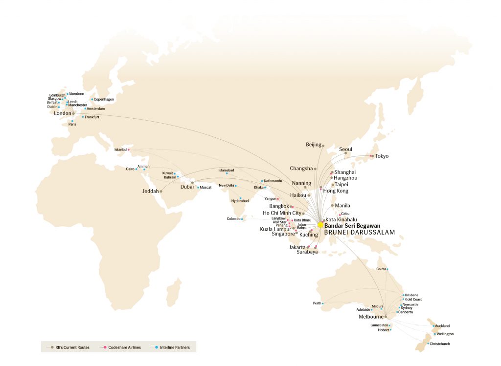 Route Map Royal Brunei Airlines Destinations